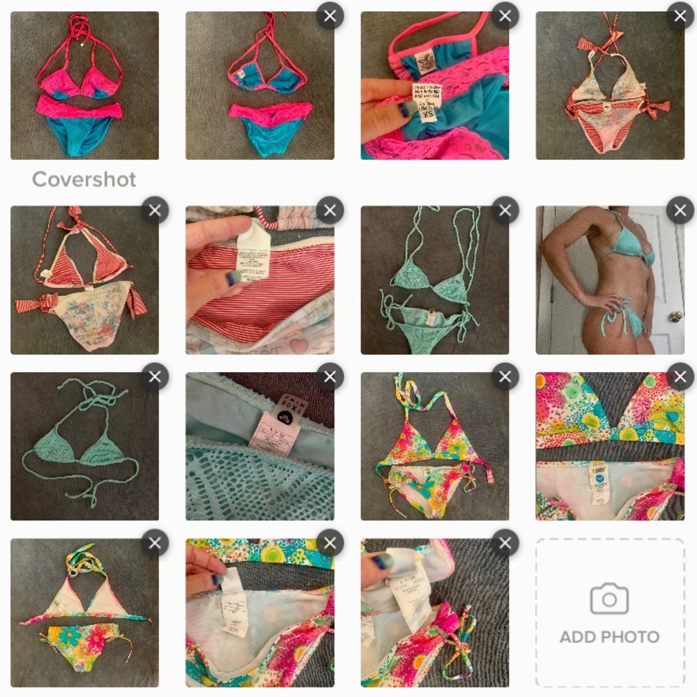 Lot of 4 bright Roxy and Lucky Brand bikinis Sz S